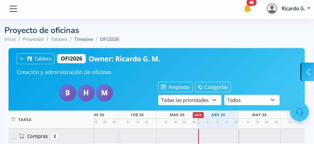 Vista Timeline en móvil